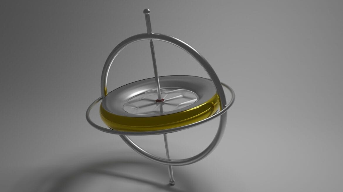 a yellow and silver object on a gray background