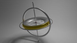 a yellow and silver object on a gray background